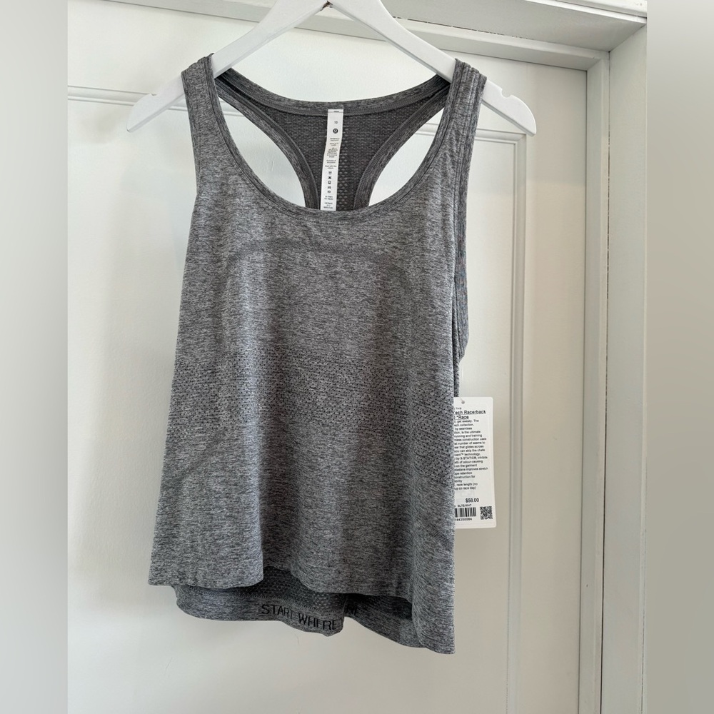 NWT lululemon Swiftly Tech Racerback Tank 2.0 Race Length in Slate/White.
